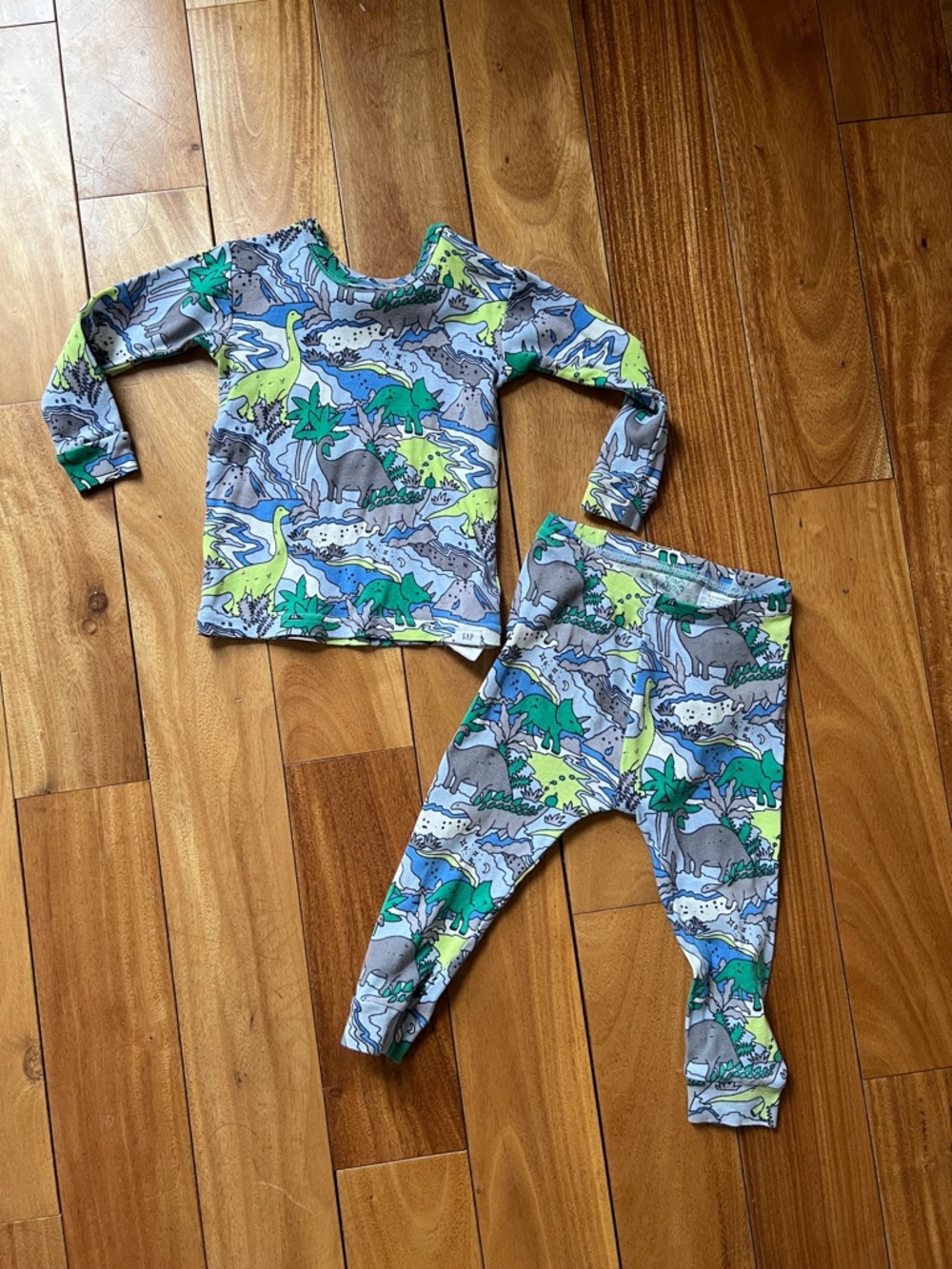 GAP Baby Organic Cotton Dino Pajama Set in Gray, Blue & Green
